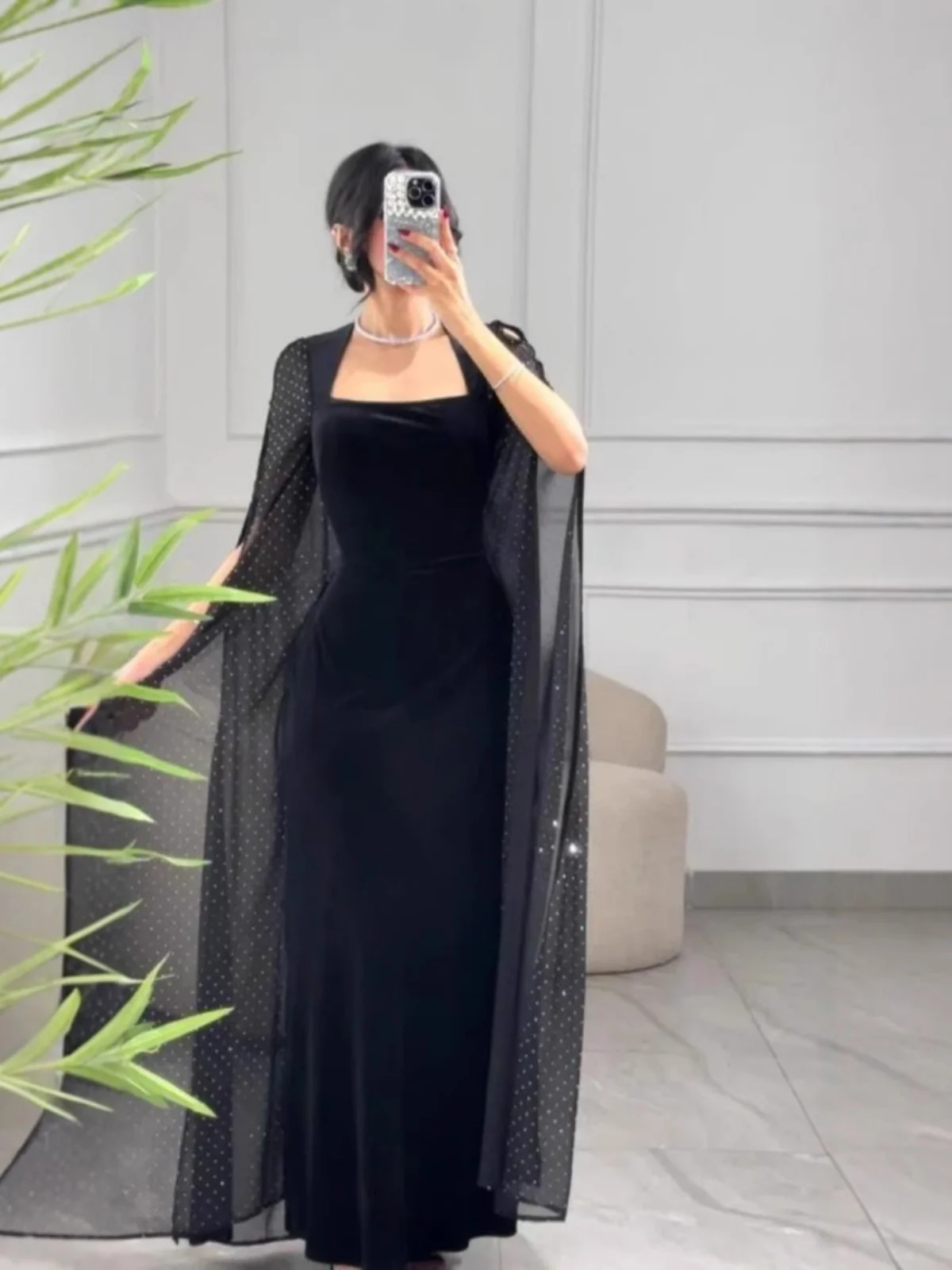 

Ele Velvet Hip Hing Dr с эbellied Sves и бриллиантами для женщин Длинное свадебное платье длиной до пола Sve