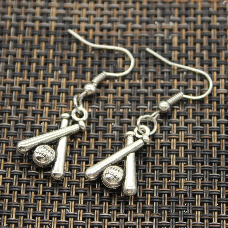New Fashion Handmade Volleyball Baseball Bat Boxing Glove Hockey Pendants Silver Color Earrings For Womens Style