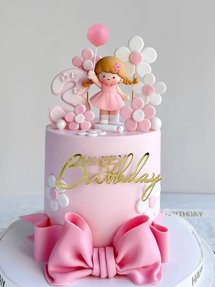 Nowe dekoracje na tort księżniczki Happy Birthday Cake Toppers dla dziewczynki 1st Years Old Birthday Baby Shower Party Decor Flower Gift Box — zdjęcie 4