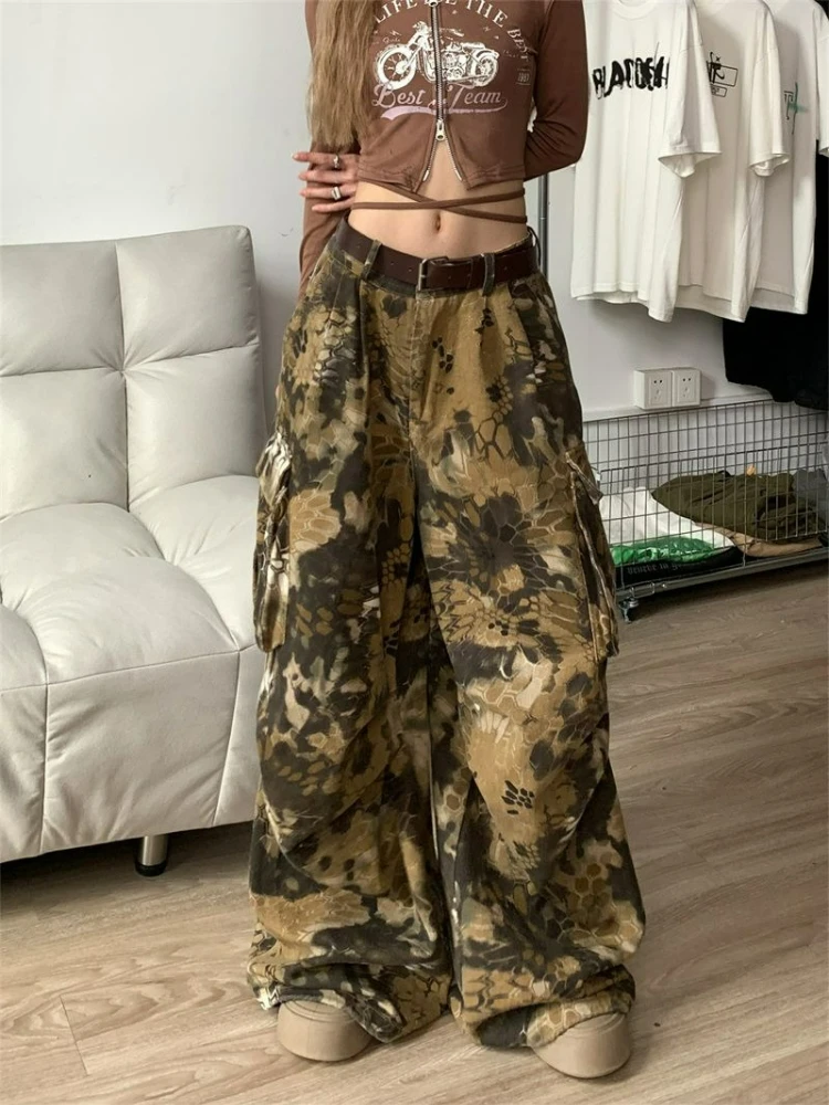 

Брюки-карго Simick American Vintage Streetwear в стиле хип-хоп с дистопическим змеиным камуфляжем, унисекс, с множеством карманов, джинсовые, утилитарные
