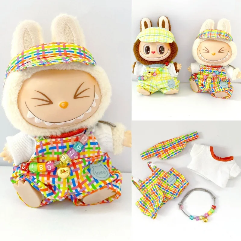 

Labubu одежда 15 см/17 см красочный комбинезон комплект кукольная одежда для сидения кукольная одежда летний красочный костюм с короткими рукавами