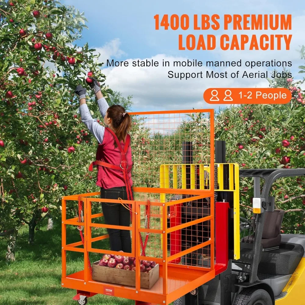 

Forklift Safety Cage, 43"x45" Forklift Man Basket, 1400lbs Capacity Forklift Work Platform with Safety Harness & Lock