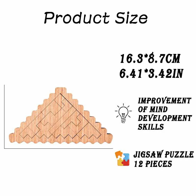 Puzzle Triangle Denté en Bois Irrégulier pour Adulte, Jeu Amusant et Intellectuel, Cadeau d'Anniversaire Parfait