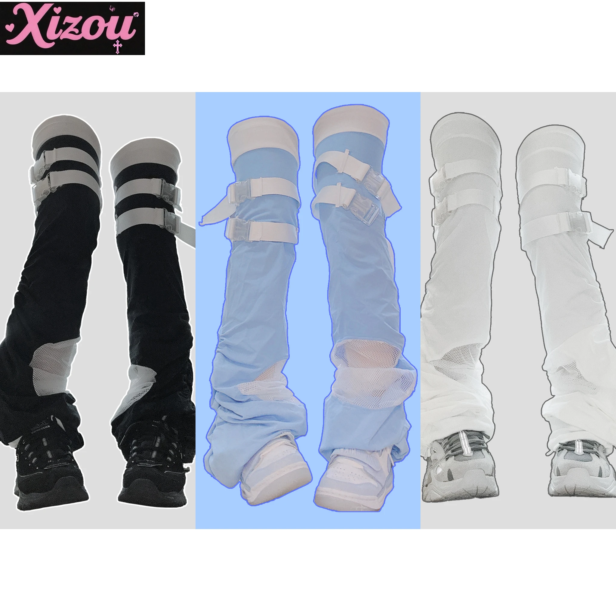 Japanese Sweet Subculture Y2k Knee Leg Cover Handmade Functional Splicing Lock Thin Spring and Autumn Elastic Socks Cover Women