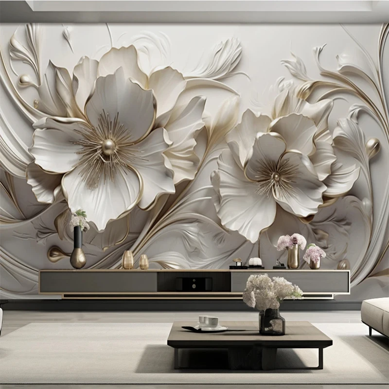 Custom Size 3D Wallpaper Modern 3D Embossed Flowers Photo Mural Paper for Bedroom Living Room TV Background Wall Home Renovation