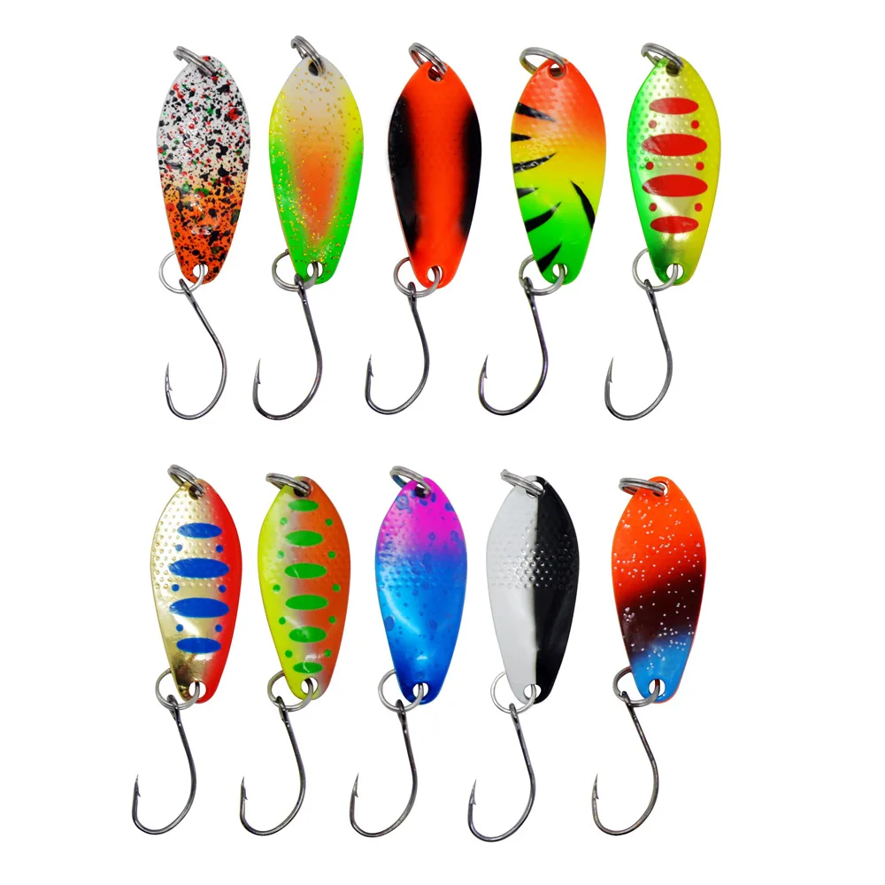 

Spoon Fishing Lure 2.5g 30mm 10 pcs lot With Sharp Single Hook Smooth Fishing Spoon For Mackerel Bass Trout Fishing 10 Colors