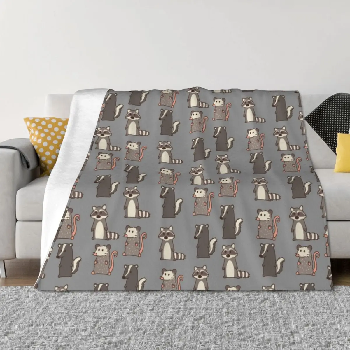 

raccoon, opossum & skunk woodland friends #2 Throw Blanket Thins christmas gifts Loose for sofa Blankets