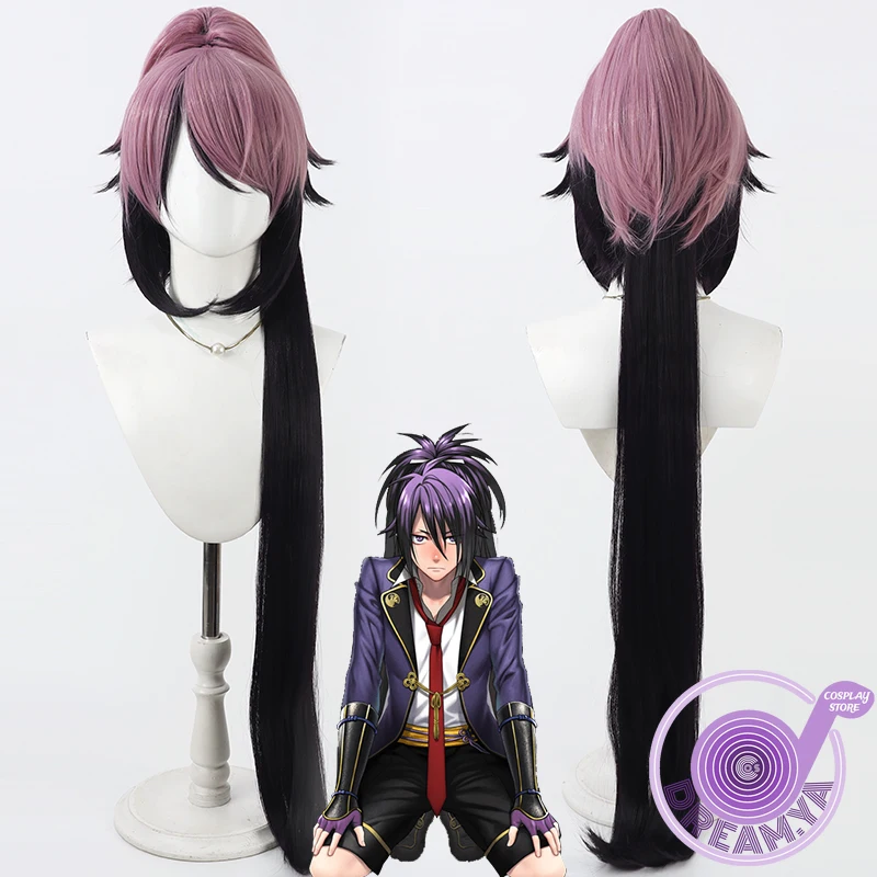 Парик для косплея Fudou Yukimitsu Touken Ranbu, фиолетовый, черный, хвост, синтетические волосы, термостойкие, для ролевых игр на Хэллоуин + шапочка для парика