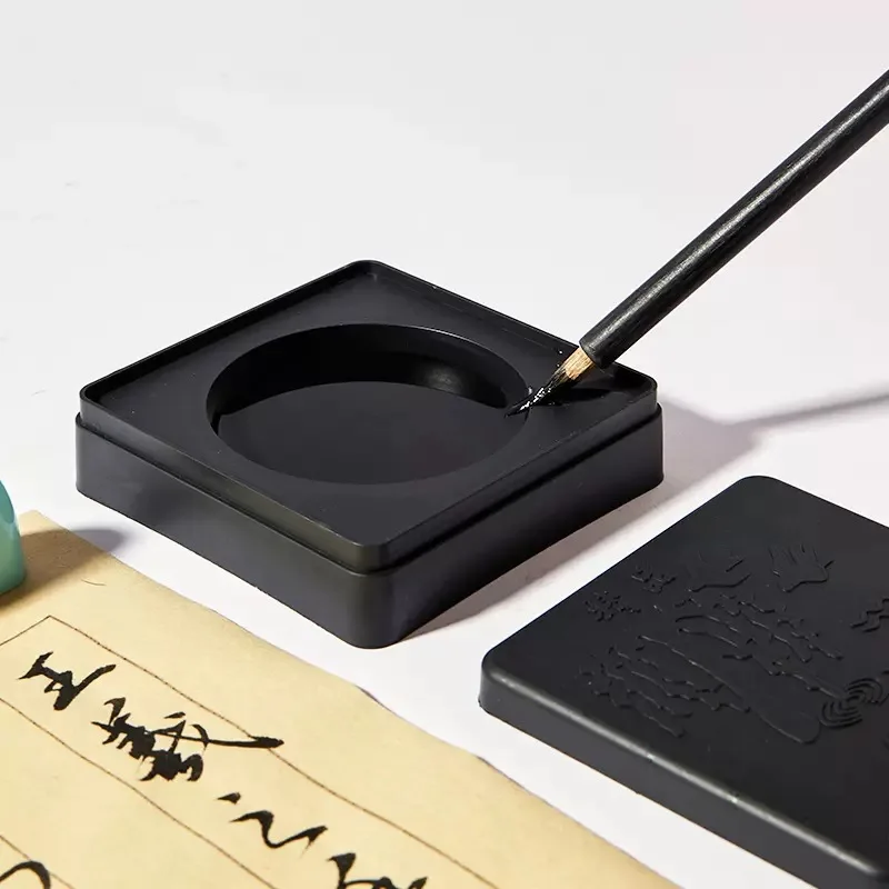 1PC Square Plastic Inkstone Portable Anti Drop Ink Cartridges Chinese Brush PaintingCalligraphy Supplies Calligraphy Learning