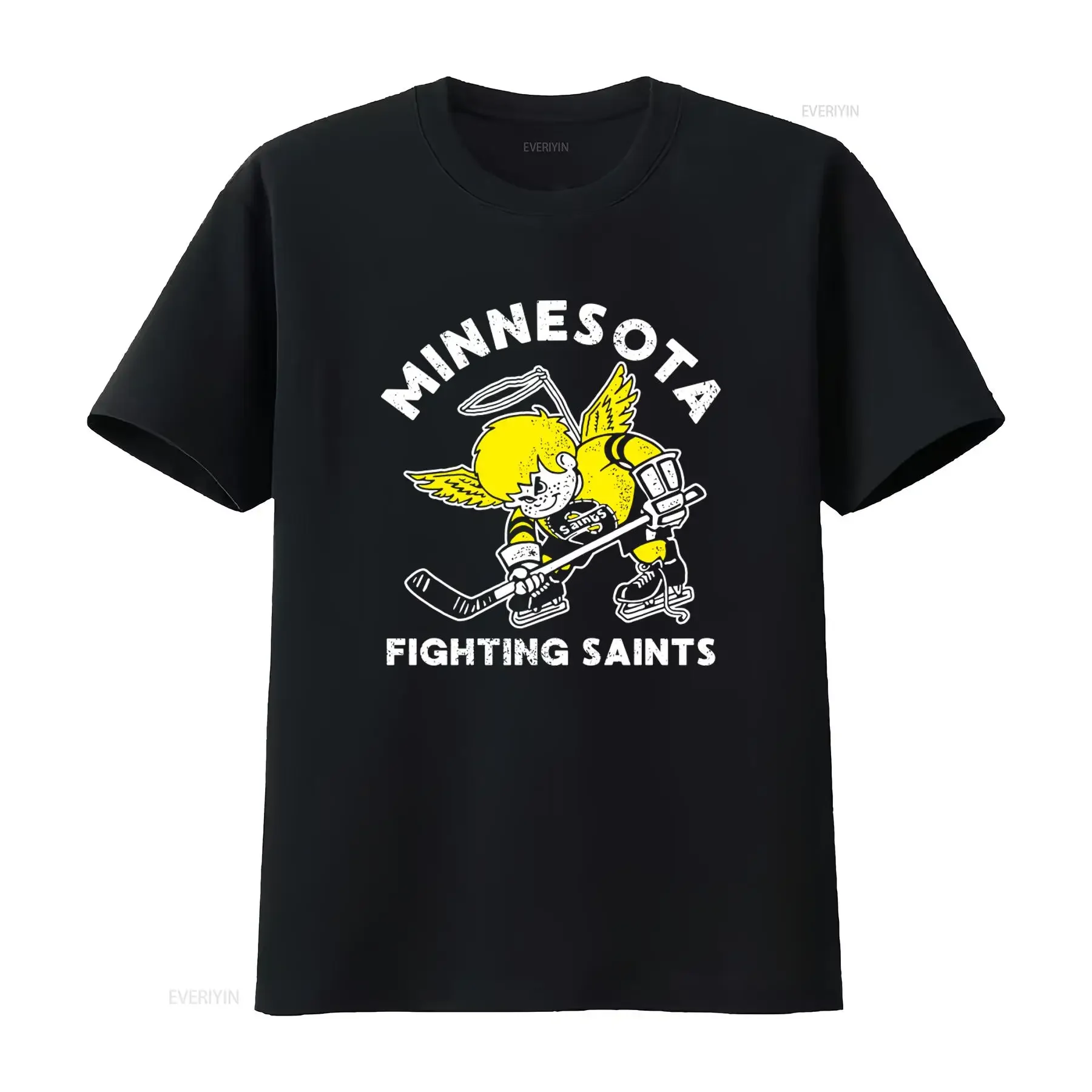 Minnesota Fighting Saints Hockey Player Print T shirt Retro Style Comfortable Fabric Perfect for Sports Fans vintage Washed