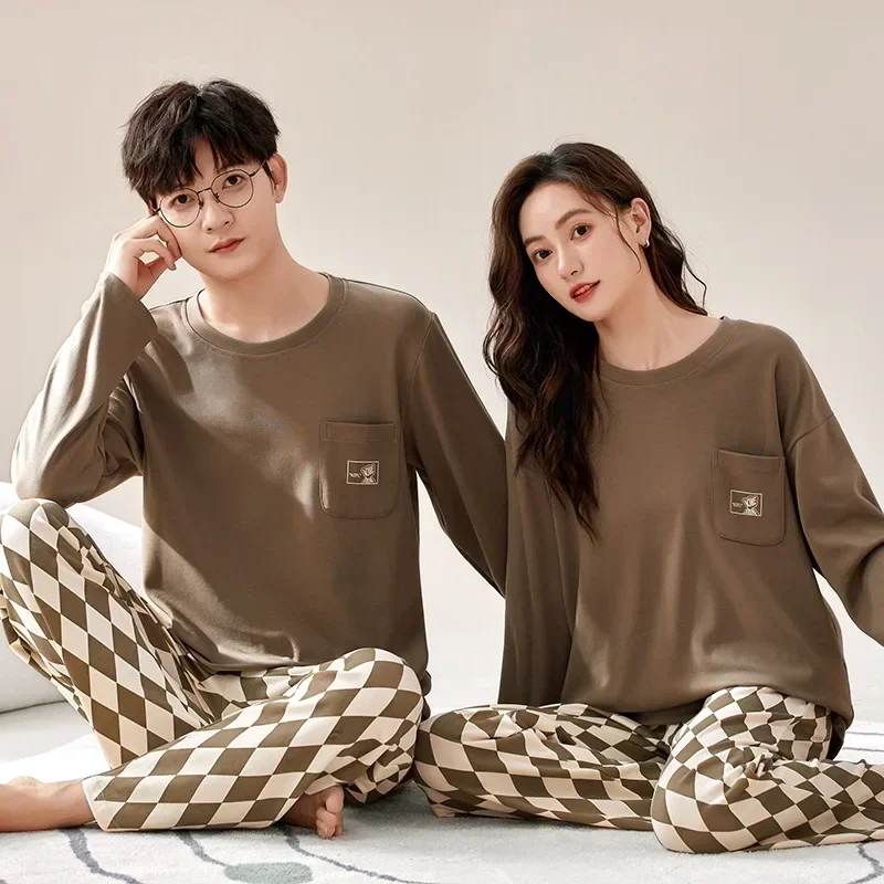 Couple Pajamas Women's Long Sleeved Pants Sleepwear Men's Simple Casual Loose Fitting Home Wear in Autumn and Winter