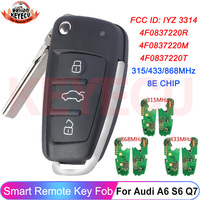 KEYECU FSK 315MHz 433MHz 868MHz 8E Chip For Audi A6 S6 Q7 2004 - 2015 IYZ 3314 4F0837220R 4F0837220M 4F0837220T Key Remote Fob