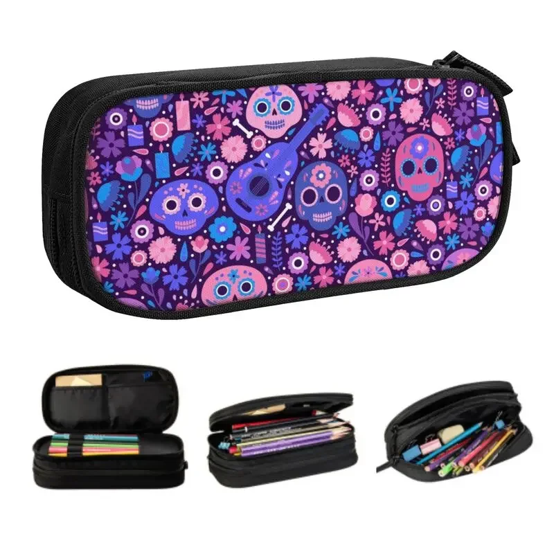 

Custom Day Of The Dead Pencil Cases for Girls Boys Large Storage Mexican Sugar Skull Pen Box Bag School Supplies