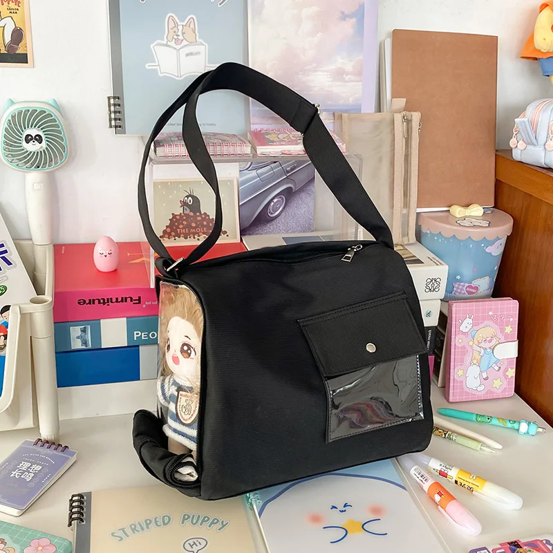 New Candy Color Kawaii Bag 25cm Cotton Doll Outing Bag Korean Japanese High School Girls Ita Bag Transparent Pocket Shoulder Bag