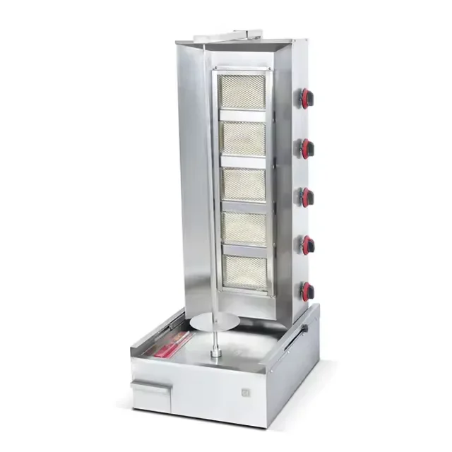 &5-Burner Gas Kebab Doner Shawarma Machine Durable Stainless Steel Electric Power Source for Professional Restaurant Kitchen