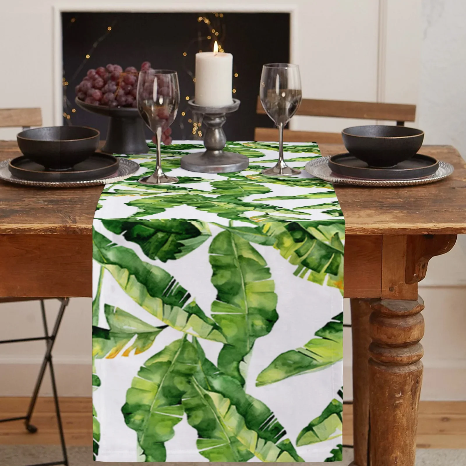 Banana Tropical Plant Leaves Linen Table Runners Kitchen Table Decoration Accessories Dining Table Runner Wedding Party Supplies