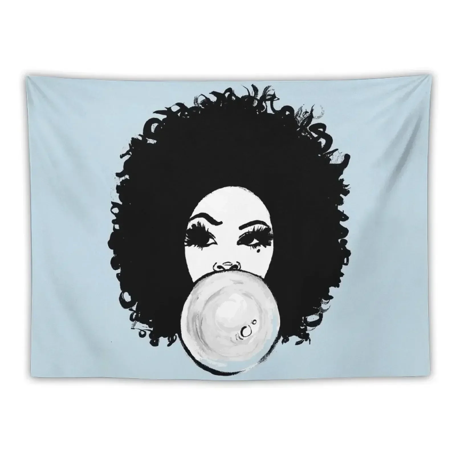 Curly AfroPretty Girl Bubble Gum Poppin Natural Hair Art Tapestry Bedroom Decoration Wall Mural Tapestry