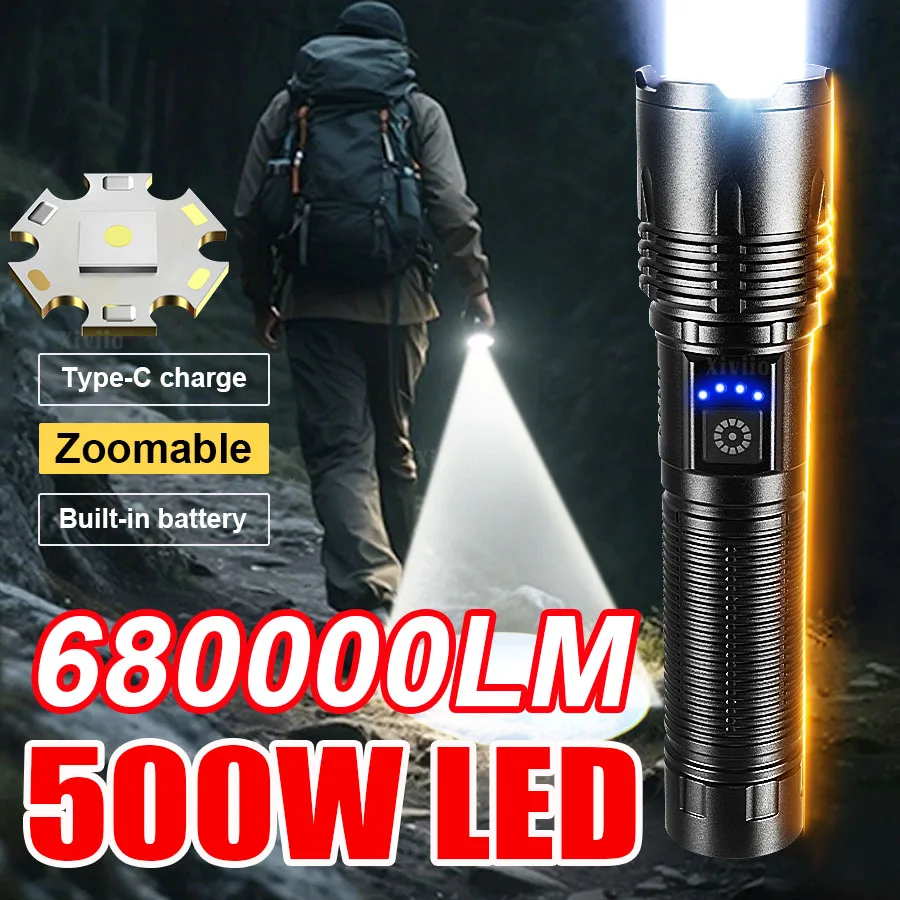 

НОВЫЙ 6800000LM 500 Вт/300 Вт светодиодные фонари высокой мощности перезаряжаемый тактический фонарик мощный водонепроницаемый фонарь для кемпинга