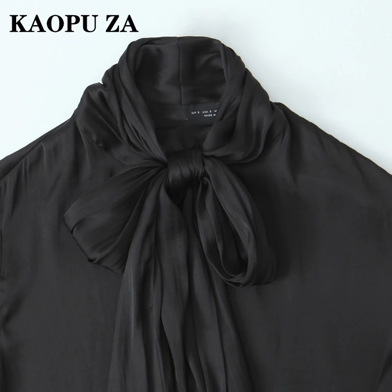 KAOPU-Blusa de estilo coreano para mujer, Camisa lisa con cuello levantado y lazo doble, para primavera y otoño, 2024