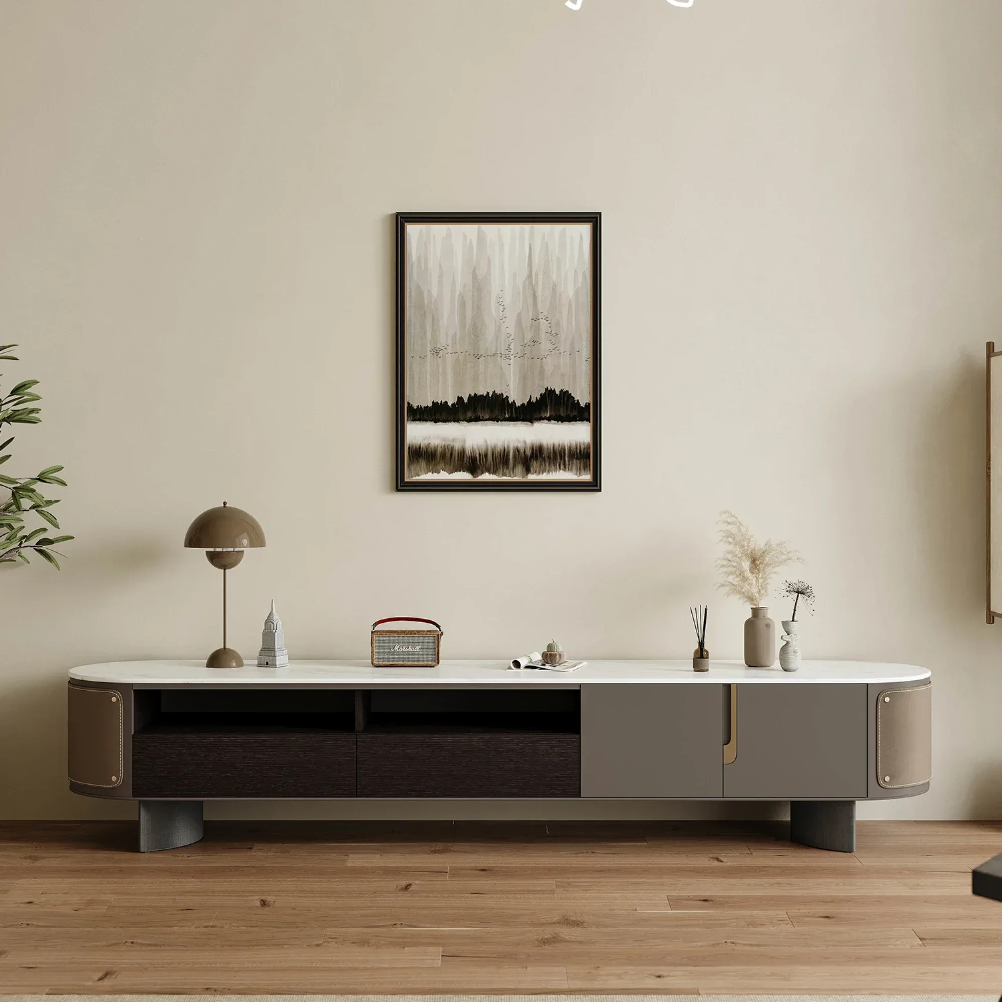 

TV Cabinet and Tea Table Combination Small Apartment Storage Floor Cabinet Designer Silent Style