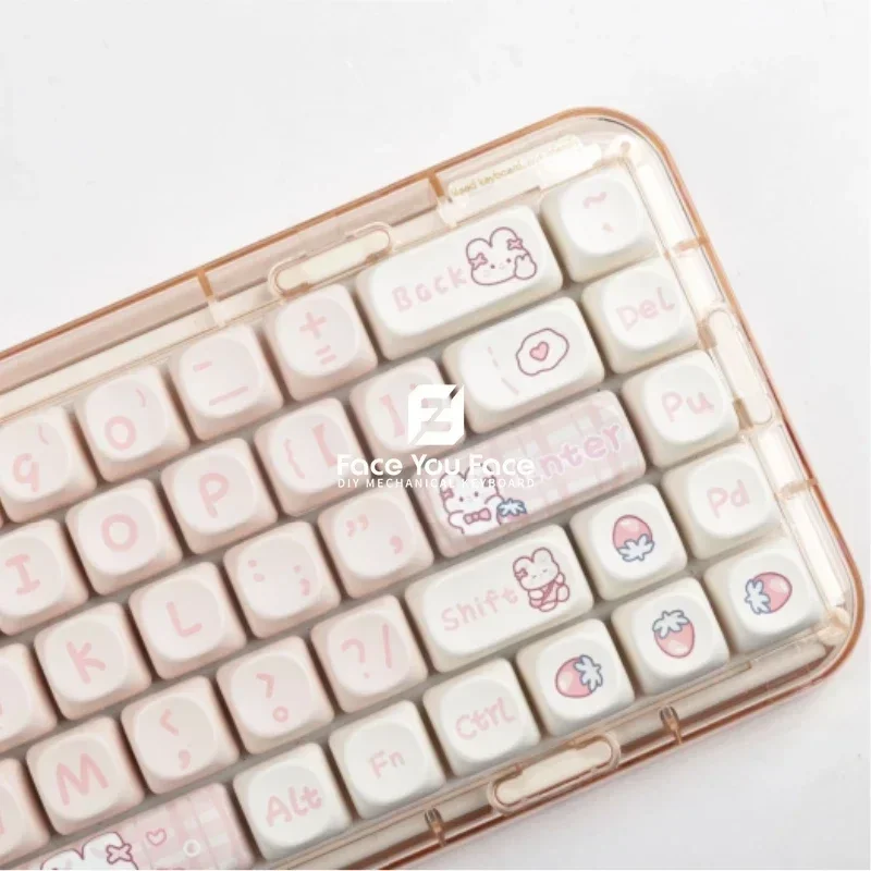 Imagem -03 - Teclas Conjunto Lanche Coelho Chave Boné Bonito dos Desenhos Animados Moa Perfil Pbt Teclado Mecânico de Sublimação Térmica para Personalização 144