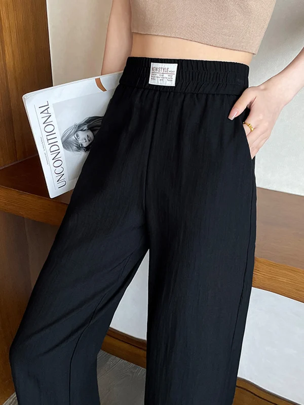   Pantaloni a gamba larga in denim da donna estivi sottili a vita alta drappeggiati casual in seta di ghiaccio pantaloni freddi lunghi da pendolarismo taglio stereo