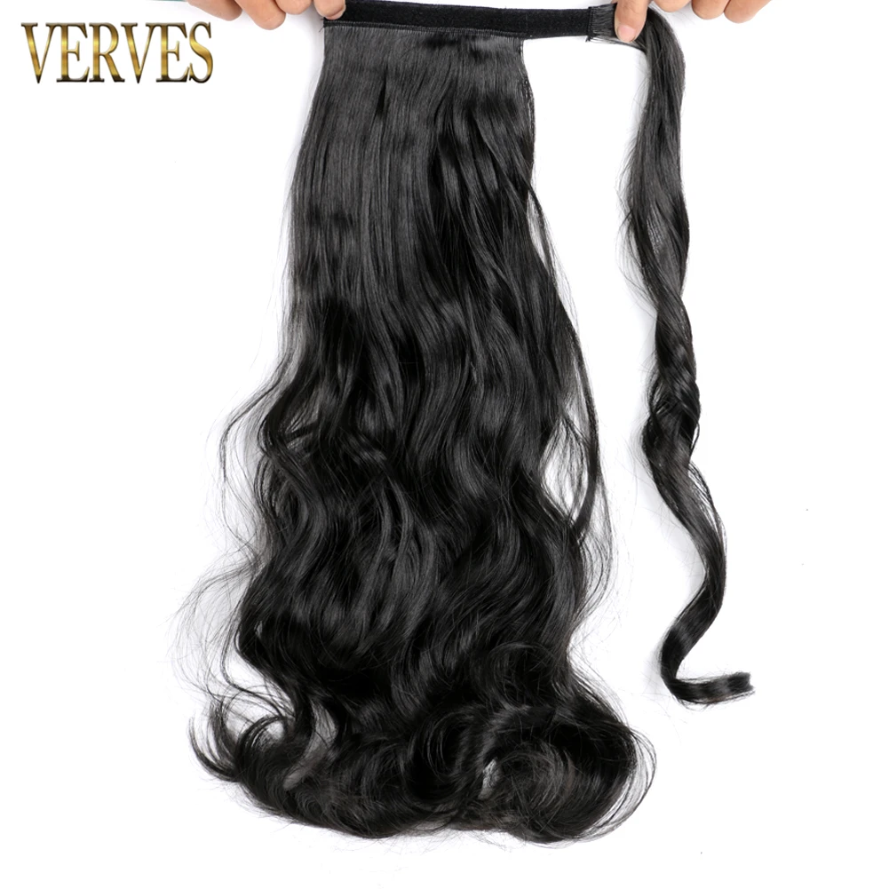 VERVES Synthetic Clip In Ponytail Extensions Wavy Wrap Around Hair Extension Pony Tail Ombre Hair For Women Blonde Black
