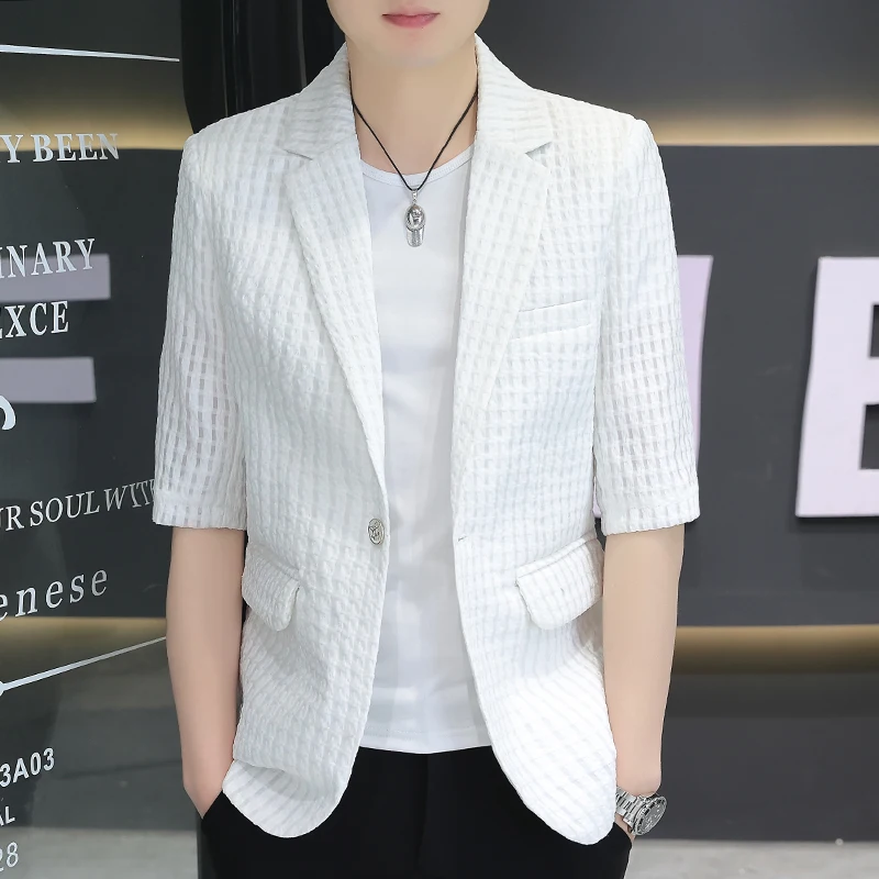 

Summer Hollow out Sleeve Thin Men's Casual Single West Coat Seven Sleeve Lightweight Jacket Stylish Men's Western Top