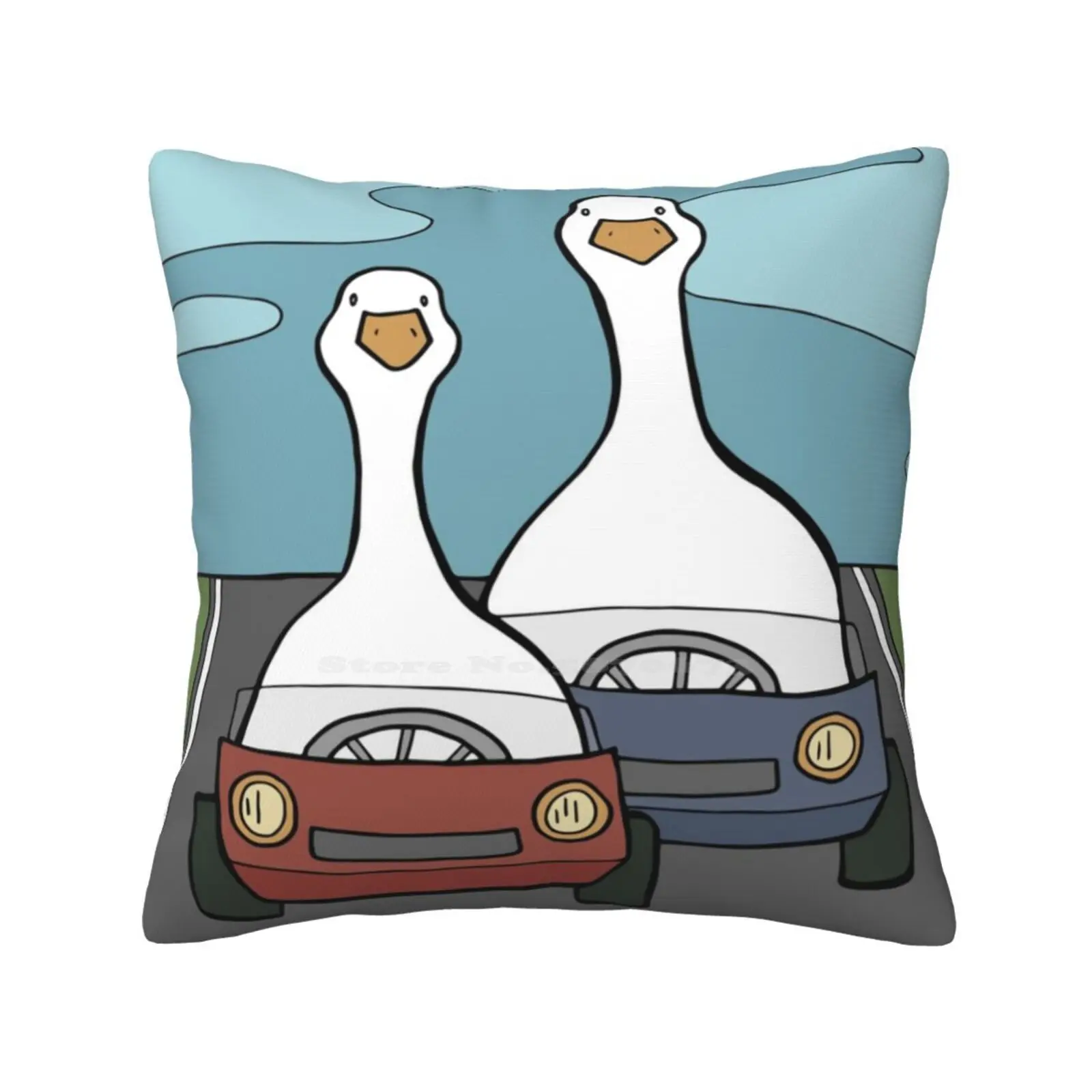 Ducks In A Car Race Home Sofa Car Cushion Cover Pillowcase Cute Ducks Geese Car Race Cars Automobiles Red Car Blue Car Racing