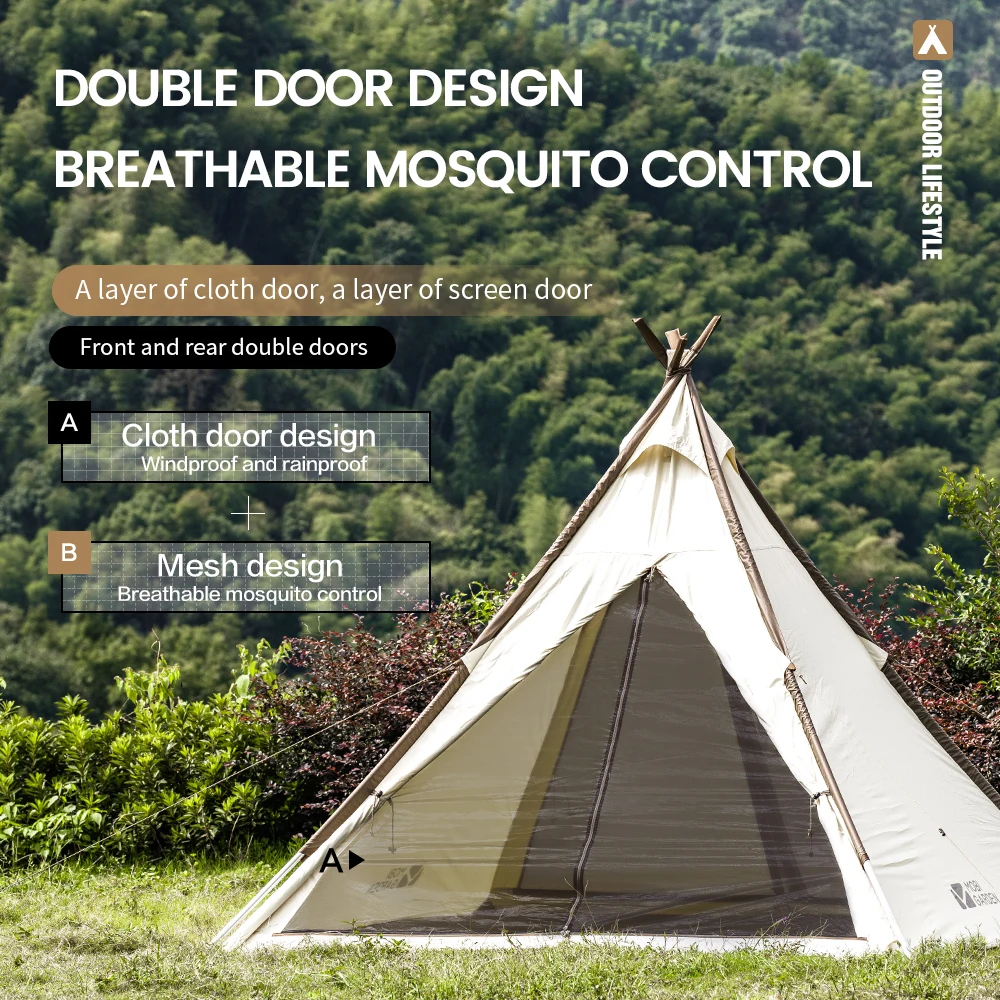 Camping Tent Twilight Series Black Coating UV50+ Pyramid Tent Indian Tent Waterproof Windproof For 1-2 People
