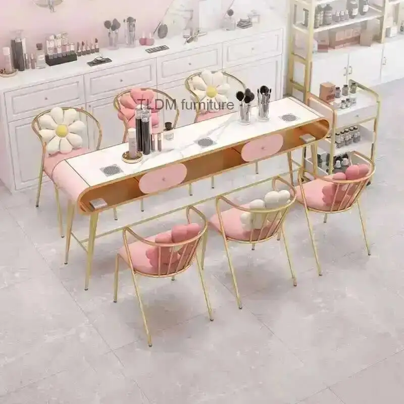 

Iron Golden Art Nail Tables Salon Furniture Light Luxury Fashion Professional Manicure Table Beauty Salon Workbench Nail Table