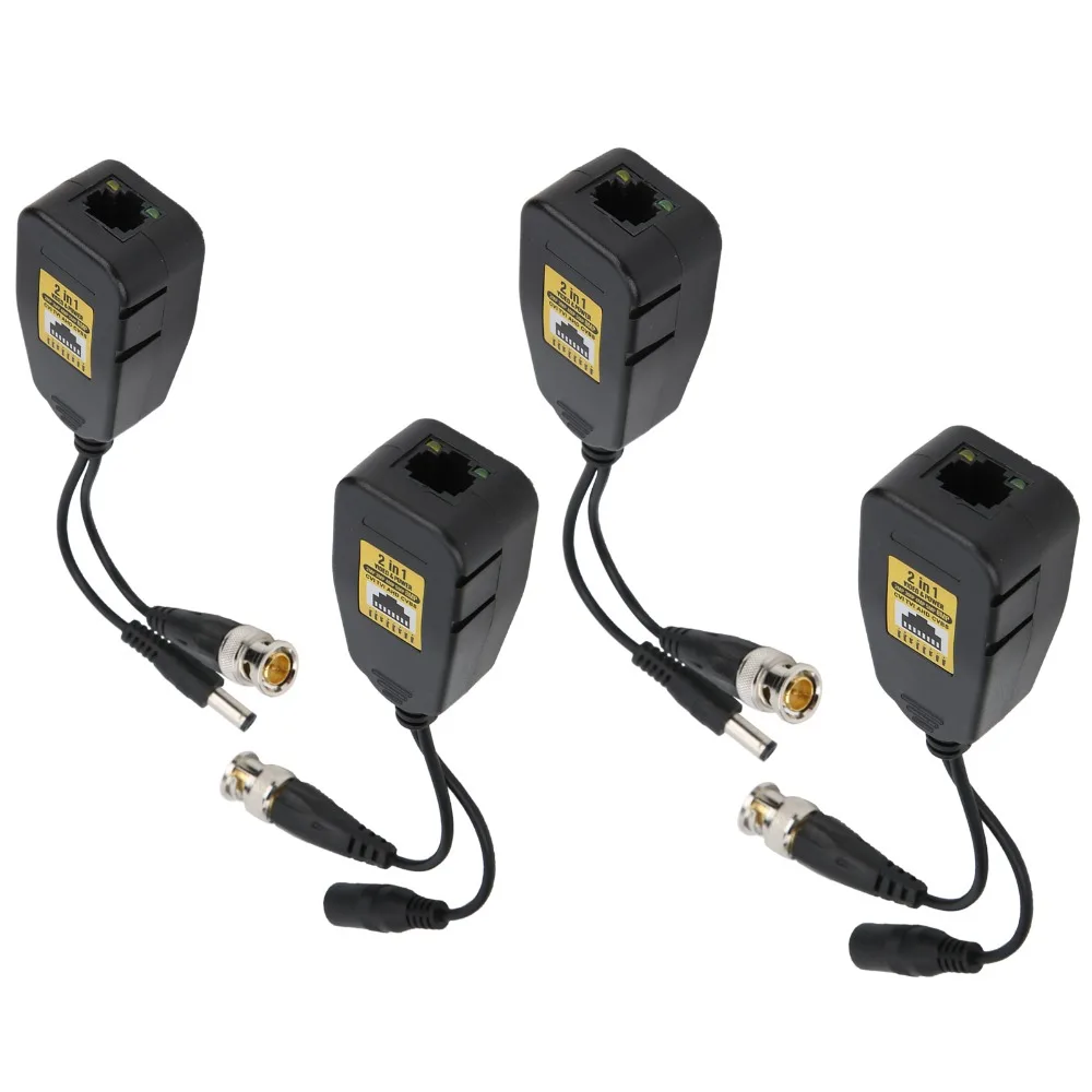 4 PCS Anti Thunder 2 in 1 HD Video Transmitters HDCVI/TVI/AHD/CVBS 2~8MP Video Balun Transceiver Industrial Connector RJ45 LED
