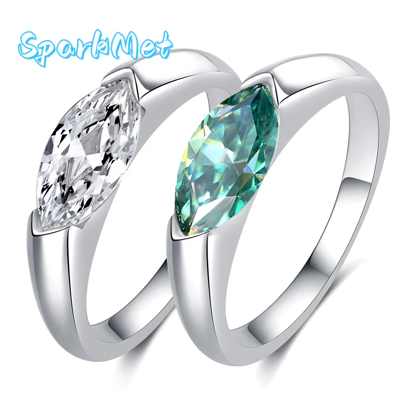 

SparkMet 100% Genuine Olive Moissanite Ring 1ct with Certificate Passed Diamond Test Women Ring Jewelry Gift S925 Silver