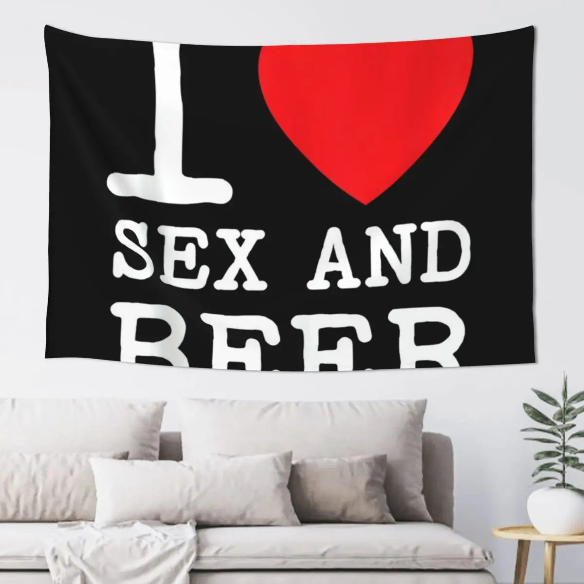 

I Love Sex Beer with Red Heart Funny Drinking Couples Party Tapestry Room Decore Aesthetic Aesthetic Home Decor Tapestry