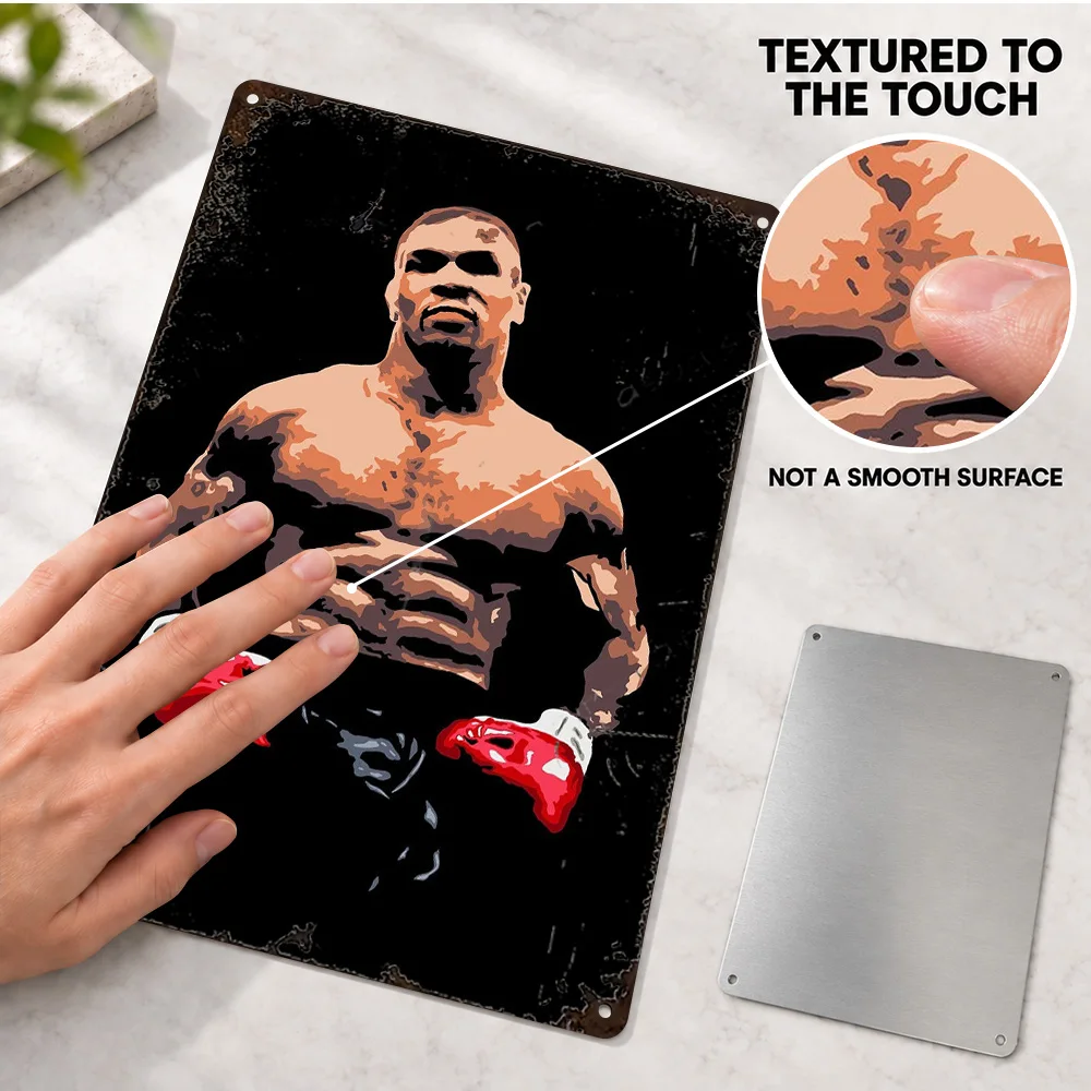 Mike Tyson Boxer Textured Metal Poster Personalized Aluminum Sign Red Boxing Gloves Illustration Wall Art For Fitness Studio
