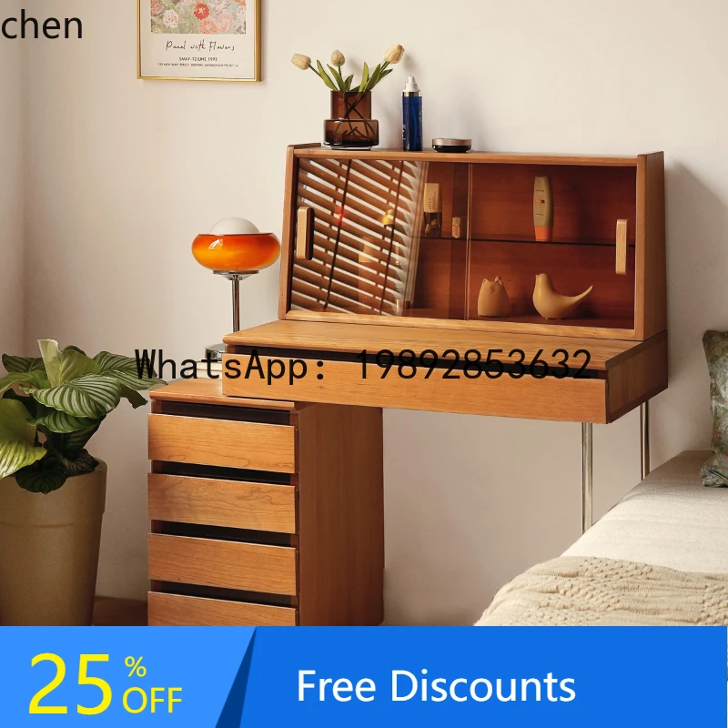 

dresser, cherry wood chest, integrated with socket, retractable makeup table, all solid wood makeup table