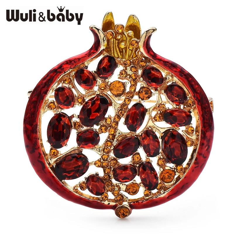 Wuli & baby-broche de planta de Granada de cristal rojo para mujer, joyería de verano, bolsa de regalo, accesorio para traje