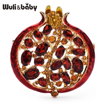 Wuli&baby Red Crystal Pomegranate Plant Brooch Pins For Women Summer Jewelry Gift Bag…