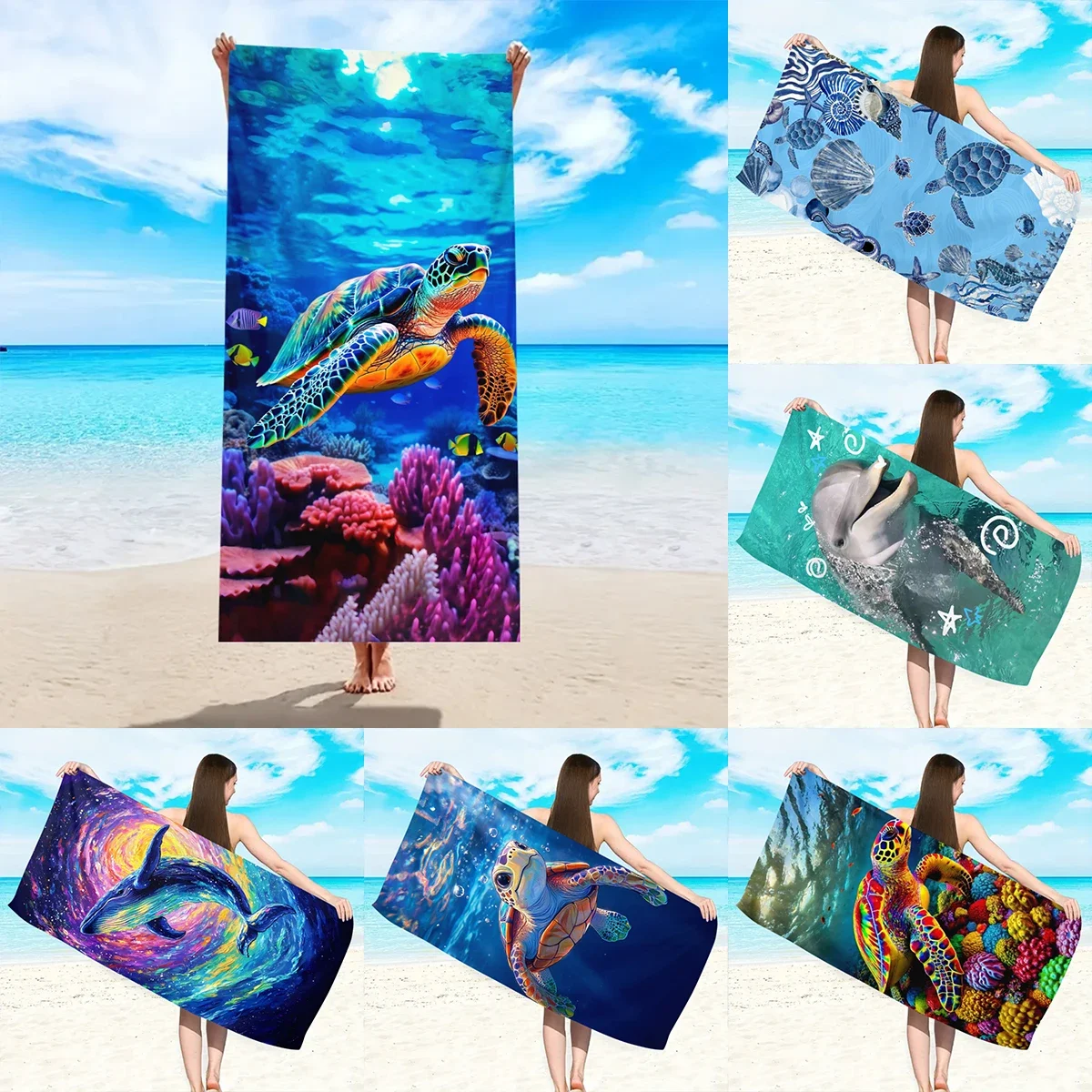 1pc Beach turtle animal printed  towel, quick drying absorbent  towel, outdoor sports swimming  towel