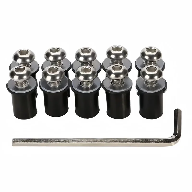 10pcs Motorcycle M5 16mm Metric Rubber Well Nuts Windscreen Fairing Cowl Anodized Windshield Nut Bolt Screw Kit