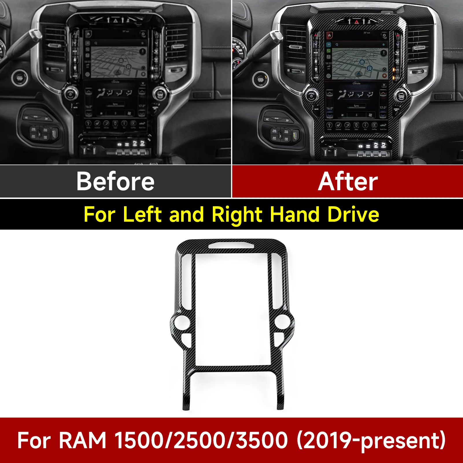 

12/дюймовая ручка центральной консоли автомобиля, регулировочная панель, рамка из углеродного волокна, наклейка из АБС-пластика для Dodge RAM 1500 2500 3500 2019-2026, аксессуары для отделки