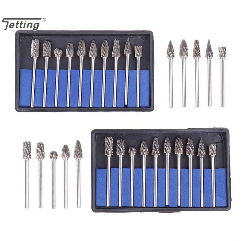 10Pcs 텅스텐 카바이드 버 키트 버 로타리 파일 그라인더 목공 조각 전기 연삭을위한 로타리 도구 Rasp 비트