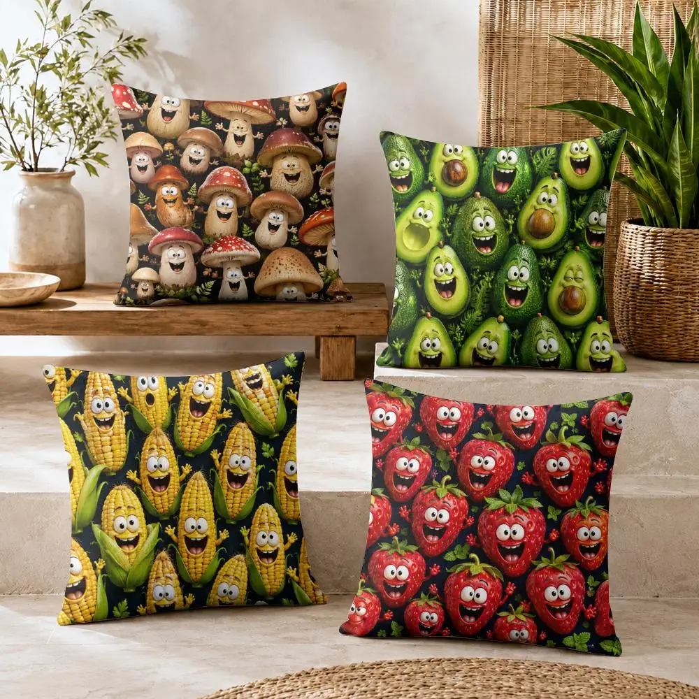 Food Monster Collection Cushion Cover Summer Coolness Linen Organic Fabric Sofa Pillow Case Double-Sided Printing Home Decor