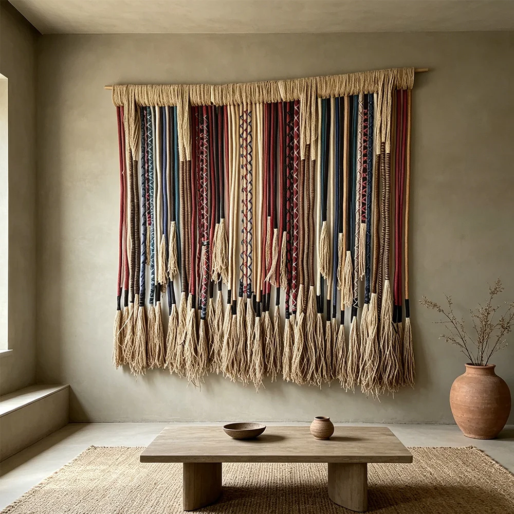 pp#Bespoke Interior Design Factory Direct Geometric Pattern Woven Tassel Multicolor Ethnic Macrame Wall Hanging for Boho Hotel%