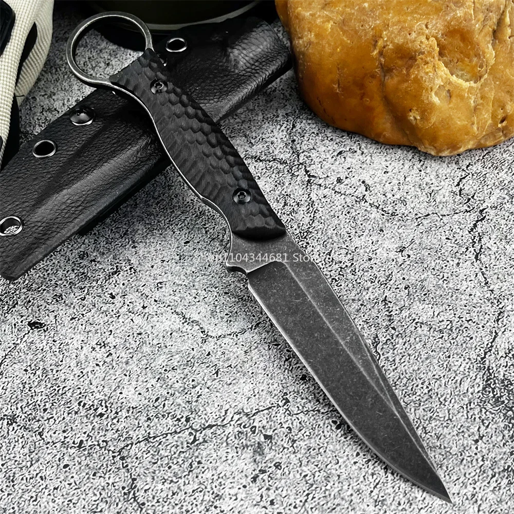 Hidden Canyon Hunter Straight Knife D2 Fixed Blade Black Black G10 Handle Kitchen EDC Camping Tactical Hunting Utility Tool Gift