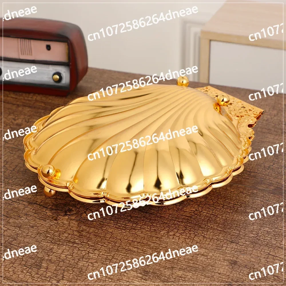

Легкая роскошная ретро изысканная модная домашняя тарелка с фруктами из цинкового сплава, закуски, креативная тарелка с фруктами в виде ракушки, золотая ниша с отверстием