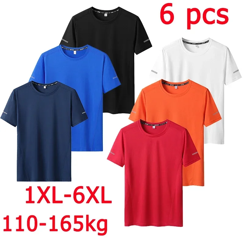 6pcs/set Sport T-shirt for Men Plus Size 5XL/6XL Quick Drying T-shirt Round Neck Big Size Short Sleeve Oversized Tee