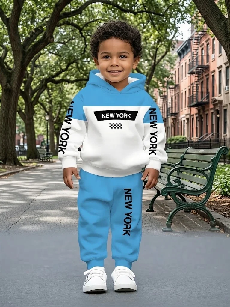 Toddler Boys Clothes NEW YORK Print Hoodie Pants 2Pcs Set Kids Casual Streetwear Tracksuit Spring Autumn Sportswear Outfits
