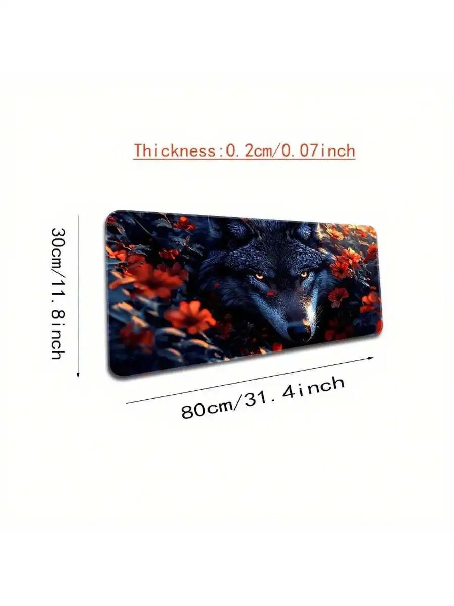 Extra Large Gaming Mouse Pad With Wolf And Floral Design Non-Slip Stitched Edges Rubber Base For Desk