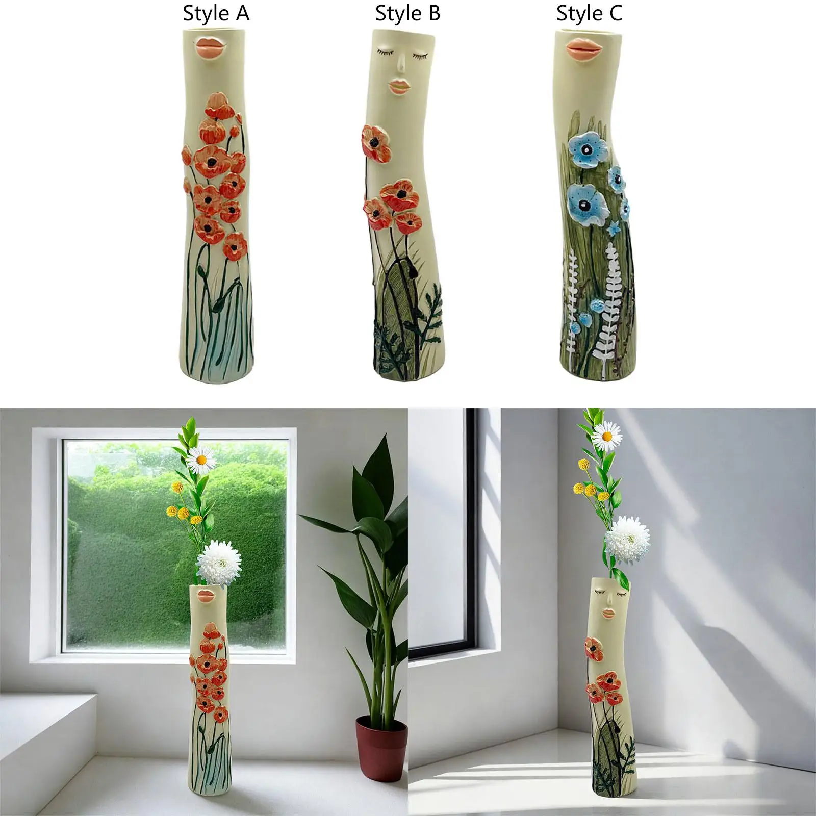 Boho Resin Vase Decorative Creative Character Vase for Table Office
